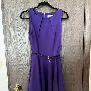 Closet Purple Dress w/ Belt, Gold Zipper, & Pockets - Size: UK10